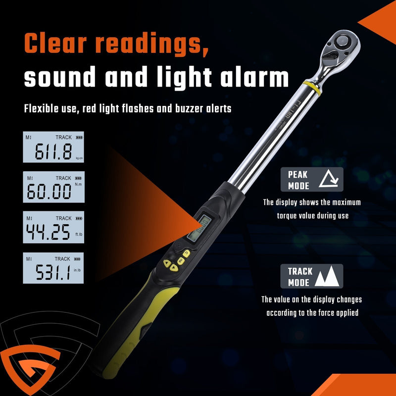 DURAFORCE Digital Torque Wrench Adjustable Electric Torque Wrench-tool 1/2" Drive 10-200NM