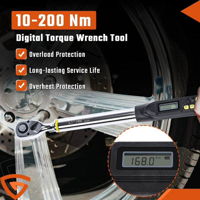 DURAFORCE Digital Torque Wrench Adjustable Electric Torque Wrench-tool 1/2" Drive 10-200NM
