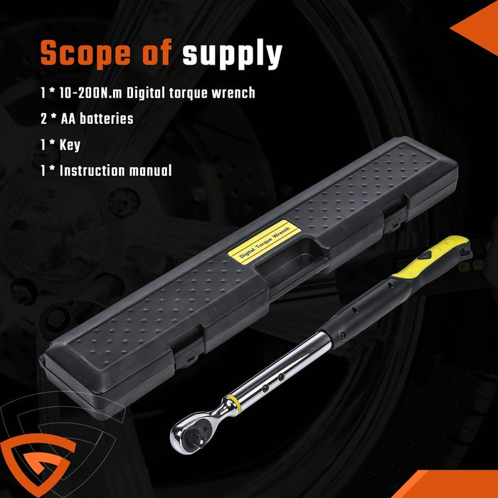 DURAFORCE Digital Torque Wrench Adjustable Electric Torque Wrench-tool 1/2" Drive 10-200NM