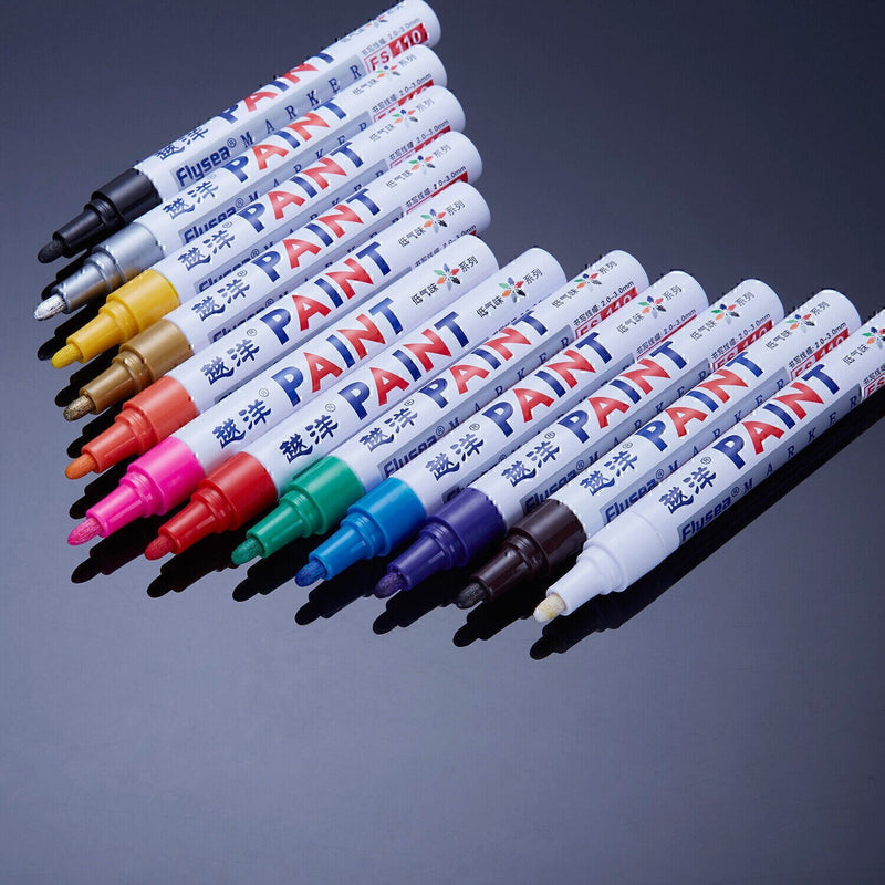 DURAFORCE 12PCS Waterproof Permanent Paint Marker Pens Car Tires Rubber Metal Tread-Safe