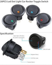DURAFORCE 20PCS ROCKER SWITCH Toggle 12V Led Light Car Auto Boat Round ON/ OFF SPST 20 AM!