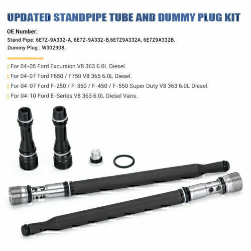 DURAFORCE For 2004-2010 Ford Powerstroke Diesel 6.0L Updated Stand Pipe + Dummy Plug Kit