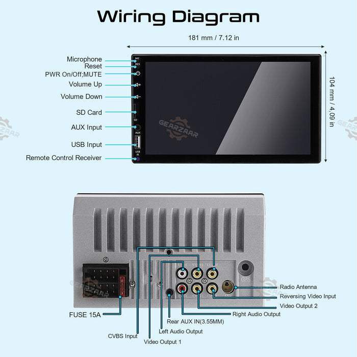 DURAFORCE 7" Car Radio Apple Andriod Carplay Car Stereo Touch Screen Double 2Din+Camera US