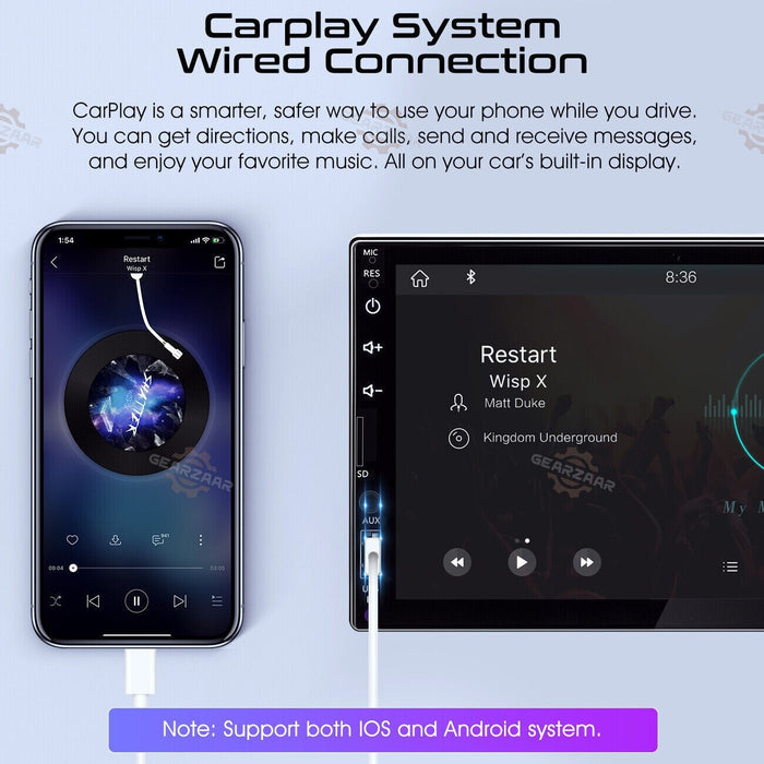 DURAFORCE 7" Car Radio Apple Andriod Carplay Car Stereo Touch Screen Double 2Din+Camera US