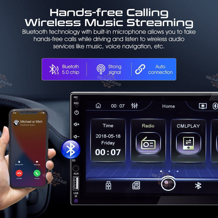 DURAFORCE 7" Car Radio Apple Andriod Carplay Car Stereo Touch Screen Double 2Din+Camera US