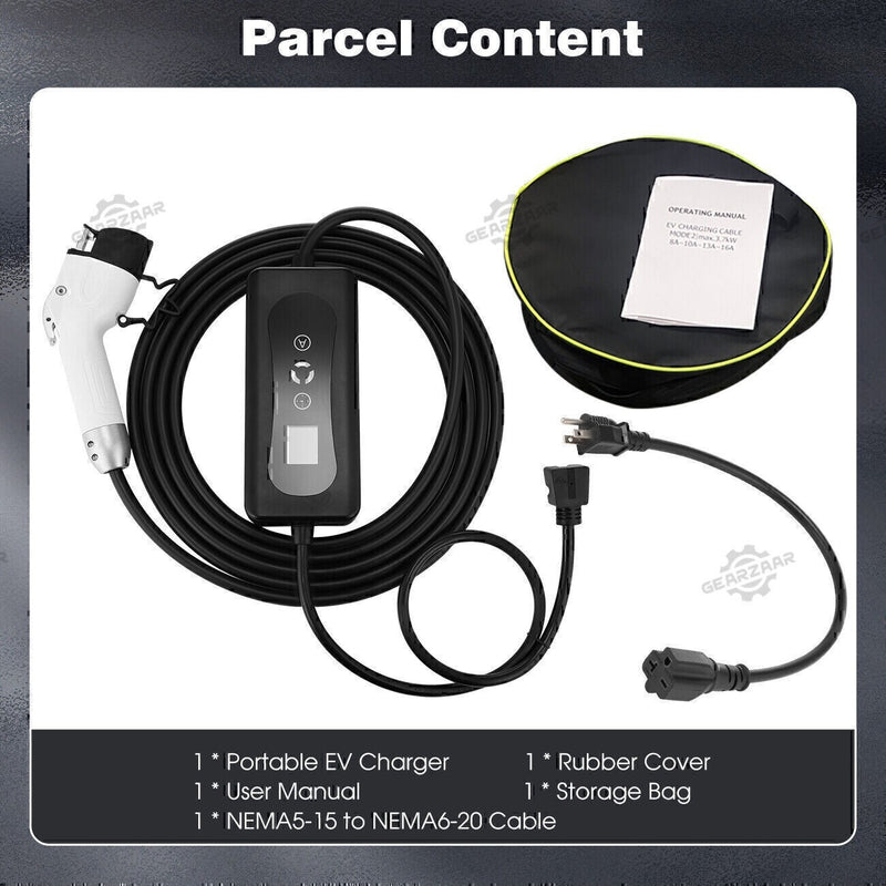 DURAFORCE EV Charger 16A Electric Car Portable Charging Cable NEMA6-20 EVSE 110V-220V US