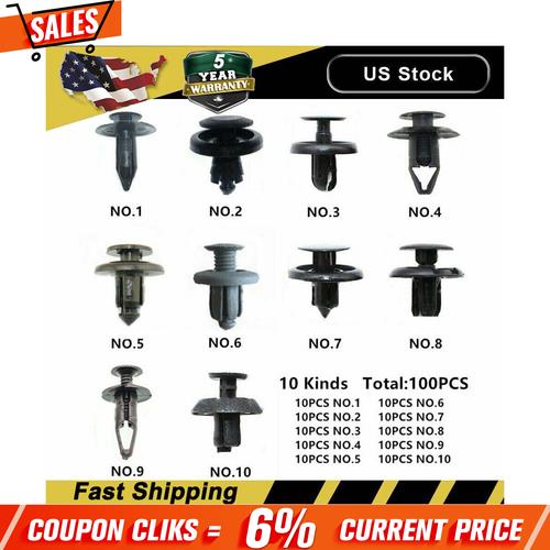 DURAFORCE 100Pack Fender Clips Trim Car Auto Push Pin Rivet Bumper Fastener Panel Retaine!