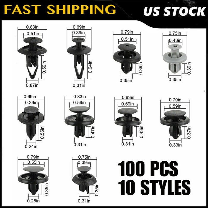 DURAFORCE 100Pack Fender Clips Trim Car Auto Push Pin Rivet Bumper Fastener Panel Retaine!