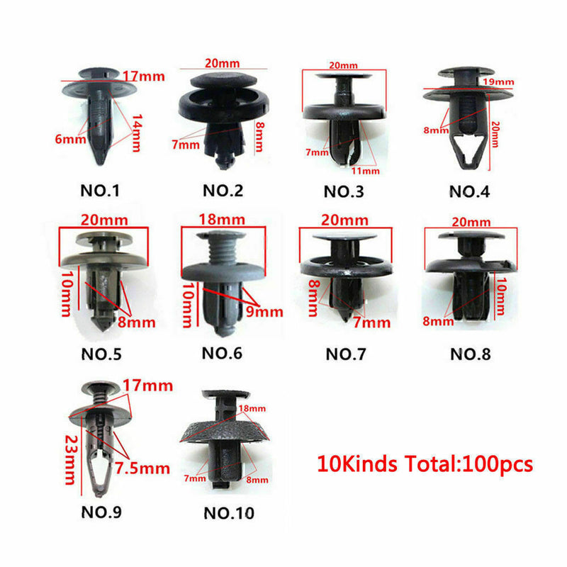 DURAFORCE 100Pack Fender Clips Trim Car Auto Push Pin Rivet Bumper Fastener Panel Retaine!
