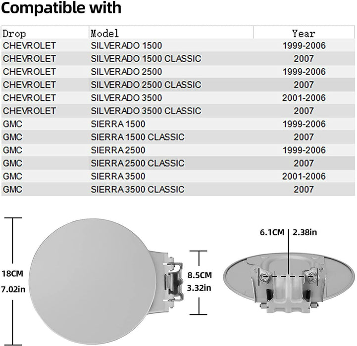 DURAFORCE Fuel Filler Cap Gas Tank Door Cover Fit 1999-06 Chevrolet Silverado 1500 2500 HD