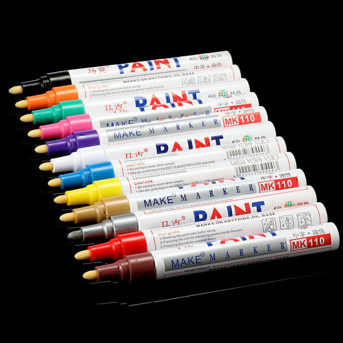 DURAFORCE 12pcs set Waterproof Permanent Paint Marker Pen Car Tyre Tire Tread Rubber Metal