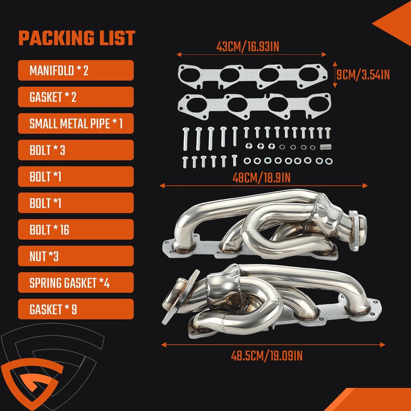 DURAFORCE Shorty Stainless Performance Exhaust Headers For Dodge Ram 1500 09-18 5.7L HEMI
