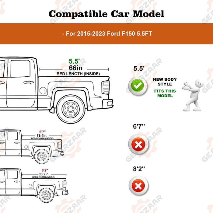 DURAFORCE 5.5FT Tonneau Cover Hard Tri-Fold For 2015-2024 Ford F150 Truck Bed Waterproof /
