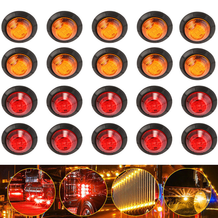 DURAFORCE 20x 3/4" Marker Lights LED Truck Trailer Round Side Bullet Light Amber &Red Lamp