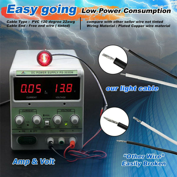 DURAFORCE 20x 3/4" Marker Lights LED Truck Trailer Round Side Bullet Light Amber &Red Lamp