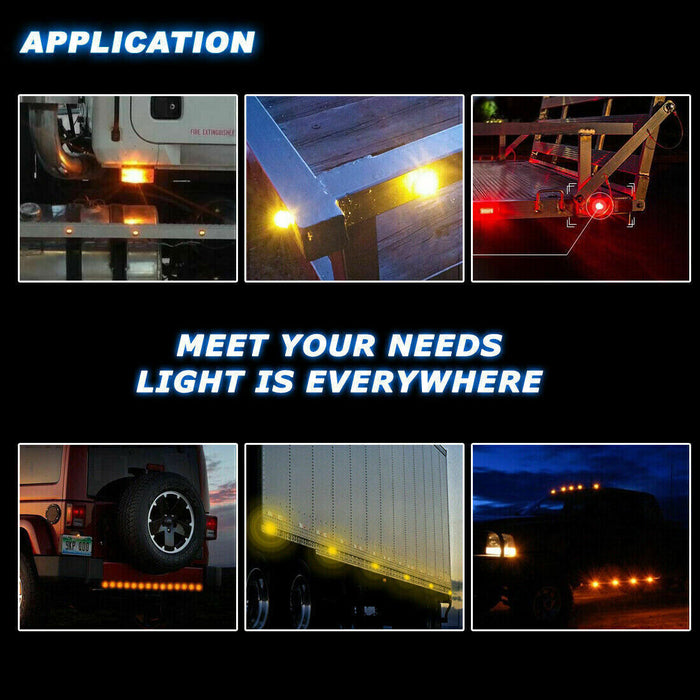 DURAFORCE 20x 3/4" Marker Lights LED Truck Trailer Round Side Bullet Light Amber &Red Lamp