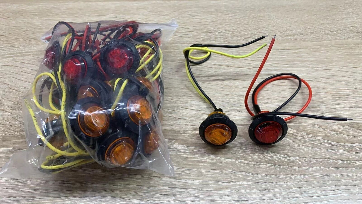 DURAFORCE 20x 3/4" Marker Lights LED Truck Trailer Round Side Bullet Light Amber &Red Lamp