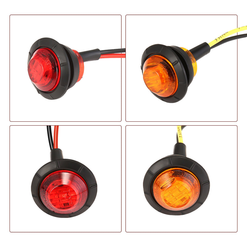 DURAFORCE 20x 3/4" Marker Lights LED Truck Trailer Round Side Bullet Light Amber &Red Lamp