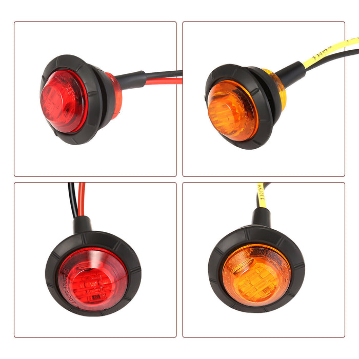 DURAFORCE 20x 3/4" Marker Lights LED Truck Trailer Round Side Bullet Light Amber &Red Lamp