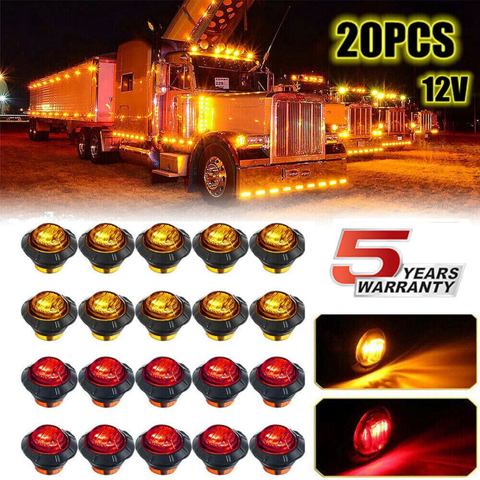 DURAFORCE 20x 3/4" Marker Lights LED Truck Trailer Round Side Bullet Light Amber &Red Lamp