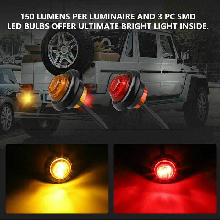 DURAFORCE 20x 3/4" Marker Lights LED Truck Trailer Round Side Bullet Light Amber &Red Lamp
