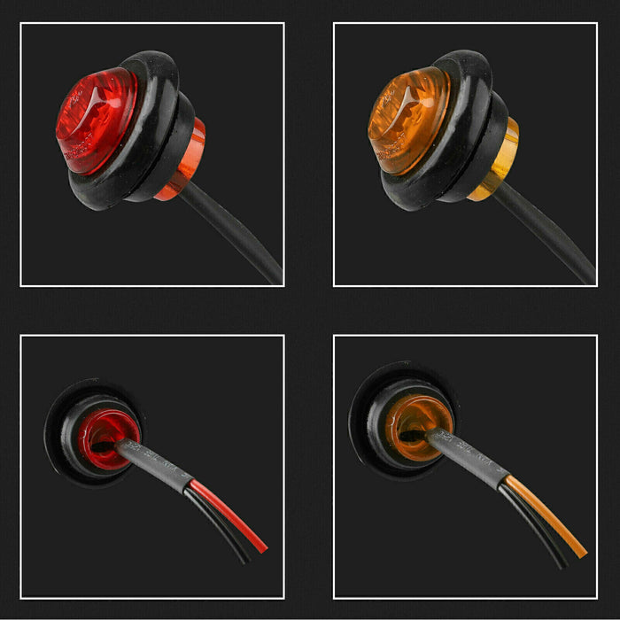 DURAFORCE 20x 3/4" Marker Lights LED Truck Trailer Round Side Bullet Light Amber &Red Lamp