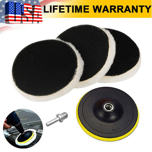 DURAFORCE 5PCS 6" Buffing Polishing Pad Wool Wheel Mop Kit For Car Polisher Drill Adapter!