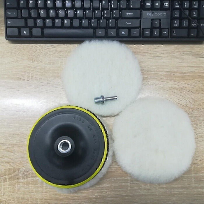 DURAFORCE 5PCS 6" Buffing Polishing Pad Wool Wheel Mop Kit For Car Polisher Drill Adapter!
