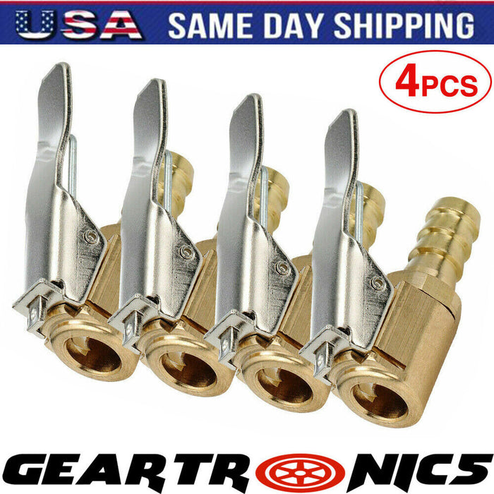 DURAFORCE 4pc 5/16" Open Flow Air Chuck with Lock Connector Tire Inflator Valve and Clamp