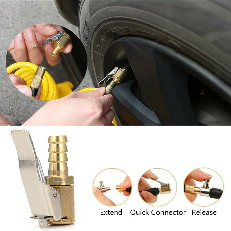 DURAFORCE 4pc 5/16" Open Flow Air Chuck with Lock Connector Tire Inflator Valve and Clamp
