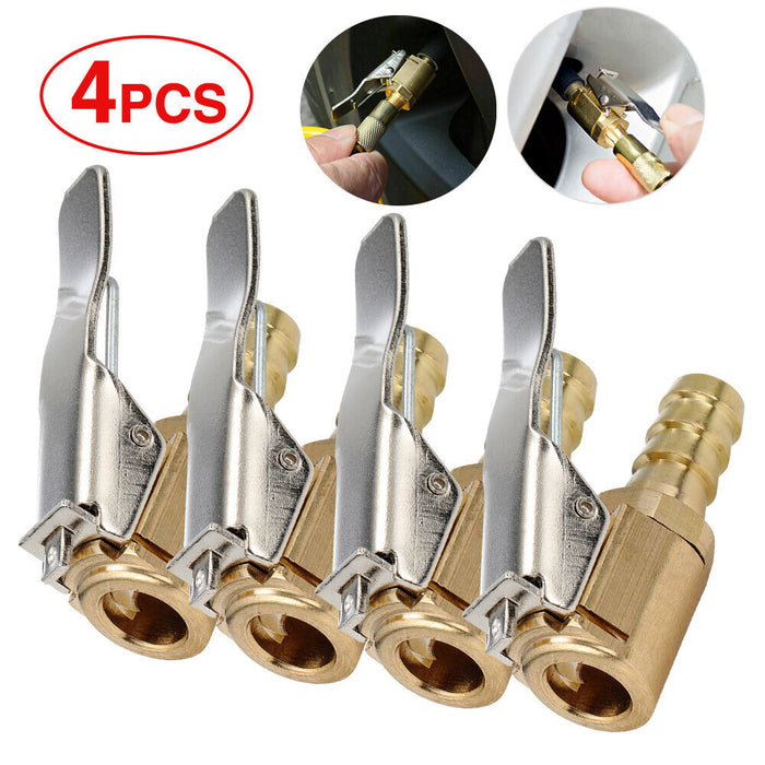 DURAFORCE 4pc 5/16" Open Flow Air Chuck with Lock Connector Tire Inflator Valve and Clamp