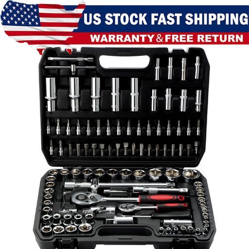 DURAFORCE 108Pcs Mechanics Tools - Kit 6-Point Socket Ratchet Wrench Set Repair Tool Case
