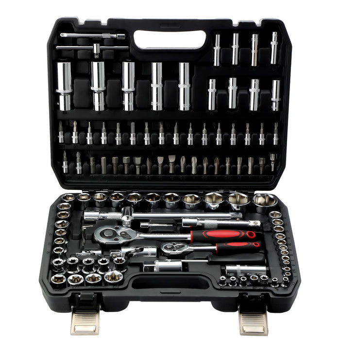 DURAFORCE 108Pcs Mechanics Tools - Kit 6-Point Socket Ratchet Wrench Set Repair Tool Case