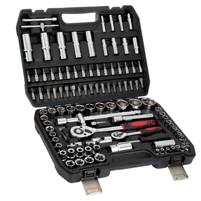 DURAFORCE 108Pcs Mechanics Tools - Kit 6-Point Socket Ratchet Wrench Set Repair Tool Case