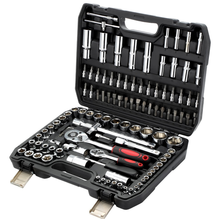 DURAFORCE 108Pcs Mechanics Tools - Kit 6-Point Socket Ratchet Wrench Set Repair Tool Case