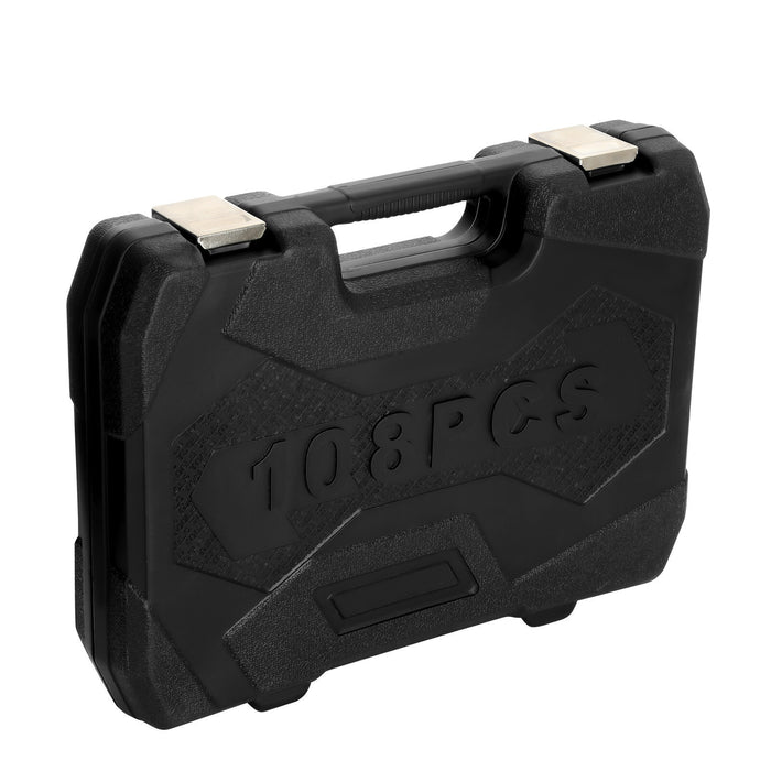 DURAFORCE 108Pcs Mechanics Tools - Kit 6-Point Socket Ratchet Wrench Set Repair Tool Case