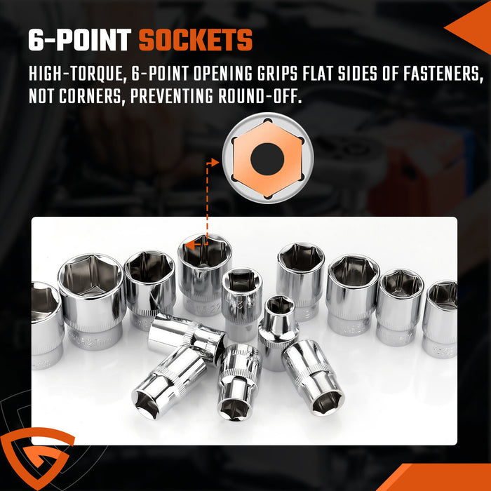 DURAFORCE 108Pcs Mechanics Tools - Kit 6-Point Socket Ratchet Wrench Set Repair Tool Case