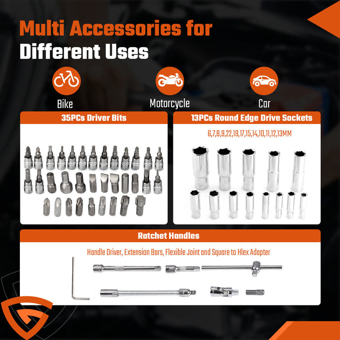 DURAFORCE 108Pcs Mechanics Tools - Kit 6-Point Socket Ratchet Wrench Set Repair Tool Case