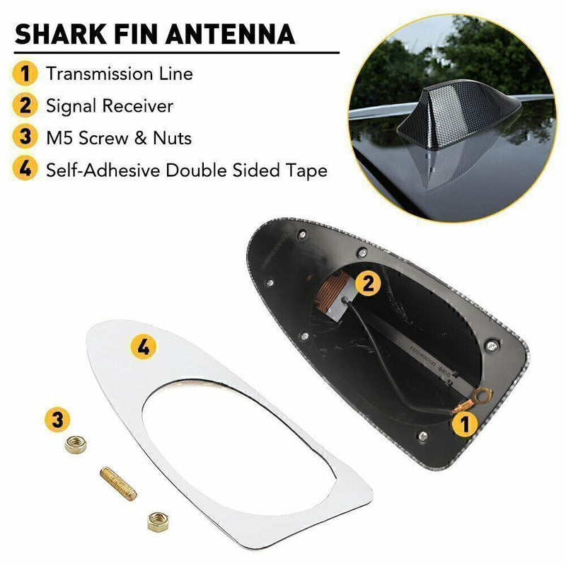 DURAFORCE Carbon Fiber Shark Fin Roof Antenna Car AUTO Aerial FM/AM Radio Signal Universal