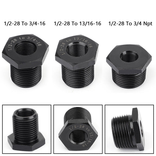 DURAFORCE 3PCS 1/2-28 to 3/4-16, 13/16-16, 3/4 NPT Thread Oil Filter Adapters Black US*