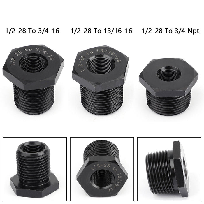 DURAFORCE 3PCS 1/2-28 to 3/4-16, 13/16-16, 3/4 NPT Thread Oil Filter Adapters Black US*