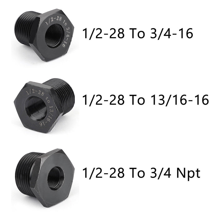 DURAFORCE 3PCS 1/2-28 to 3/4-16, 13/16-16, 3/4 NPT Thread Oil Filter Adapters Black US*