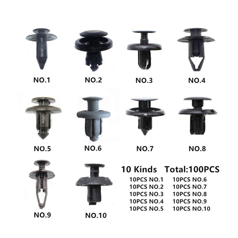DURAFORCE 100x Trunk Screw Rivets Car Bumper Fender for Auto Plastic Fastener Clips-Set