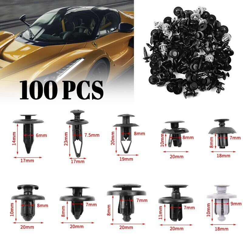 DURAFORCE 100x Trunk Screw Rivets Car Bumper Fender for Auto Plastic Fastener Clips-Set