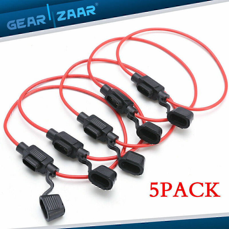 DURAFORCE 18 Gauge ATC ATO In-Line Fuse Holder Wire 12V Blade Waterproof 5 Pack 5 Amp!