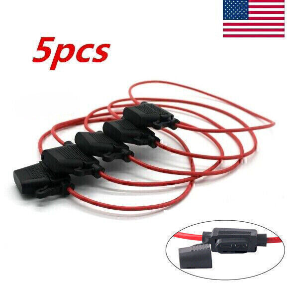 DURAFORCE 18 Gauge ATC ATO In-Line Fuse Holder Wire 12V Blade Waterproof 5 Pack 5 Amp!