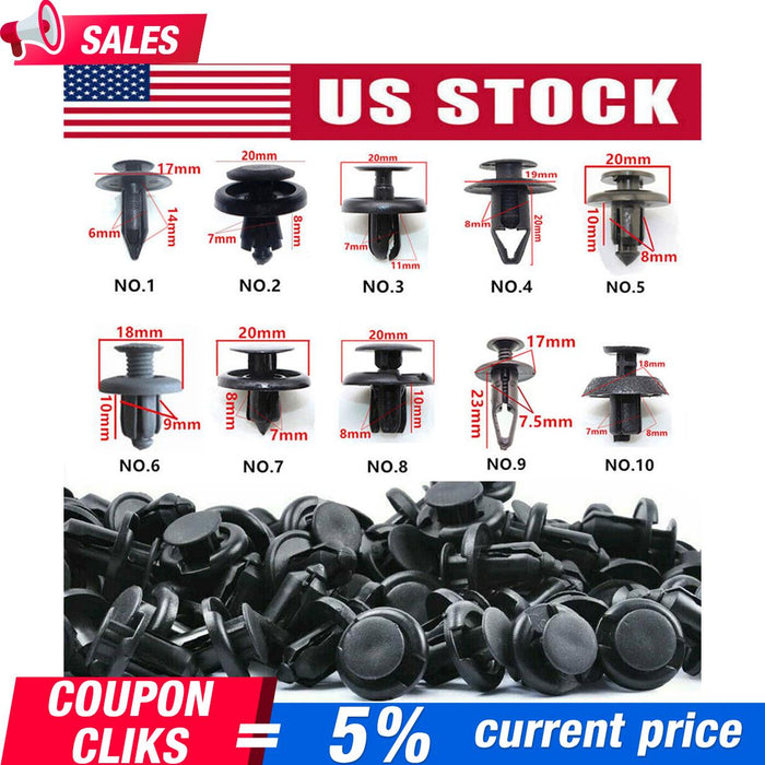 DURAFORCE 100Pack Fender Clips Trim Car Auto Push Pin Rivet Bumper Fastener-Panel Retainer