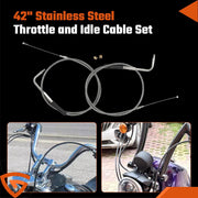 DURAFORCE 42" Stainless Steel Throttle and Idle Cable Fit for Harley Davidson 56579-02A