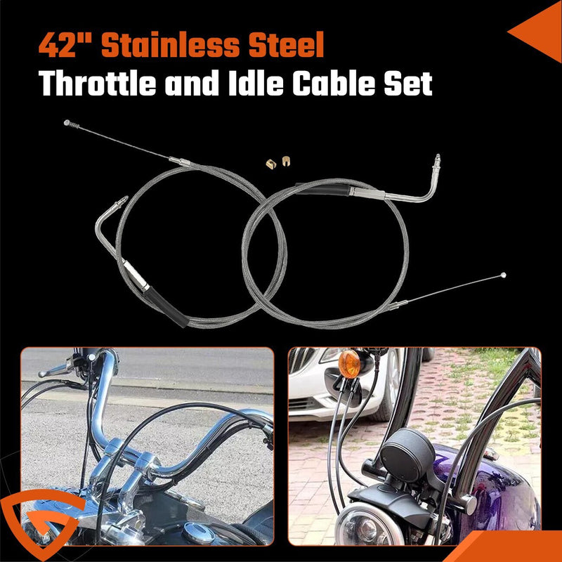 DURAFORCE 42" Stainless Steel Throttle and Idle Cable Fit for Harley Davidson 56579-02A