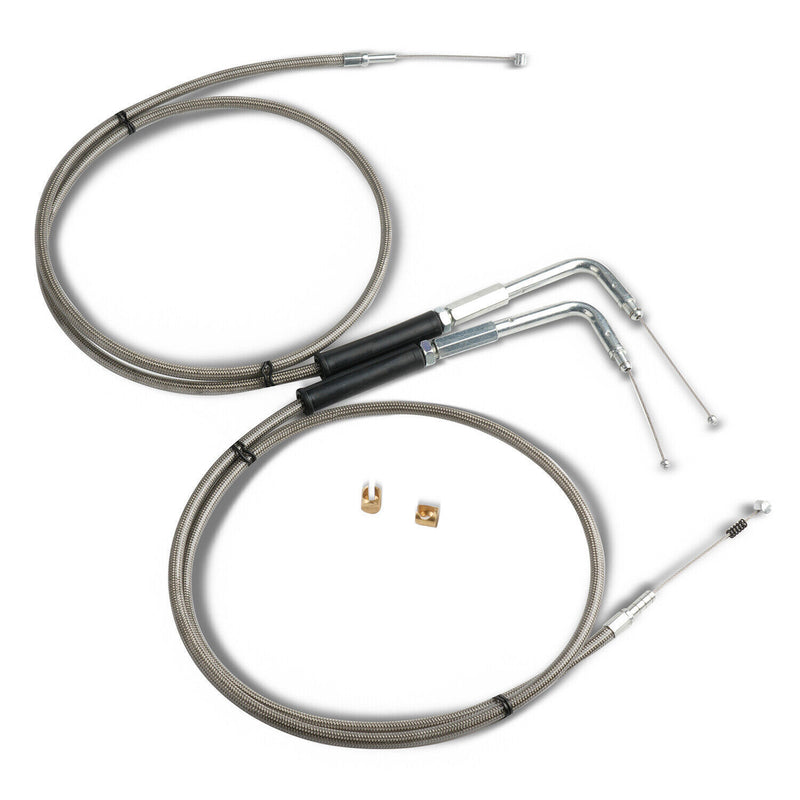 DURAFORCE Stainless Steel Throttle and Idle Cable Set fits Harley Davidson 42" A